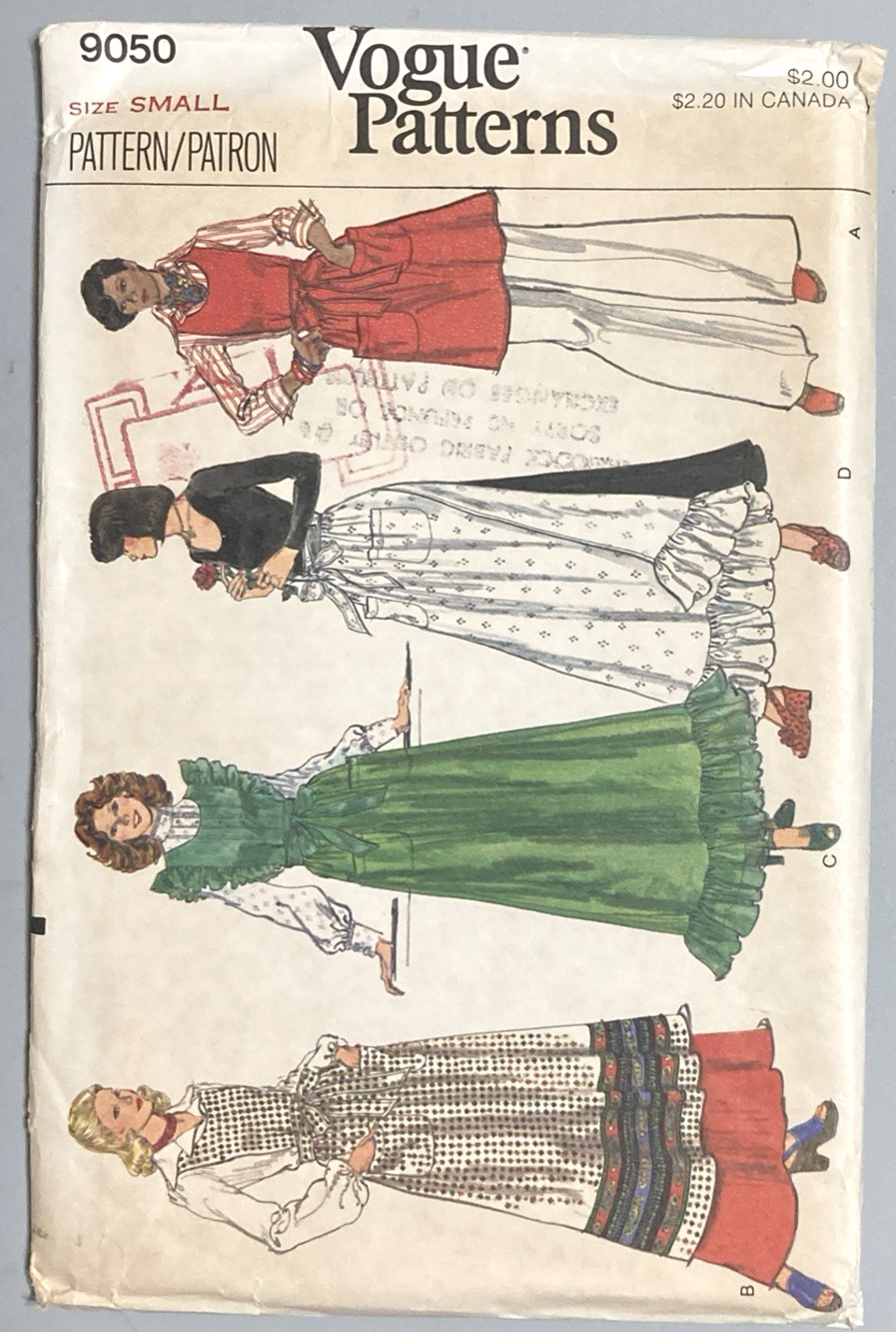 Vintage 1970's Vogue 9050 Pattern Misses Apron 4 Options Farmhouse Sz S UNCUT